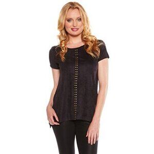 Susan Graver Black Faux Suede Top W/ Gold Stud Detail 1X Women Blouse Minimalist